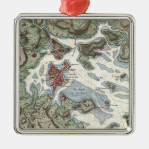 Vintagekarta av den Boston hamnen (1807) Julgransprydnad Metall
