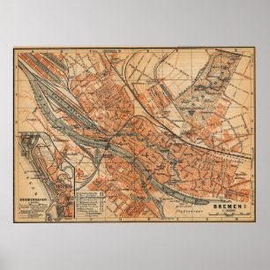 Vintagekarta av den Bremen Tysklandet (1910) Poster
