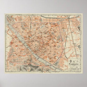 Vintagekarta av den Florence italien (1895) Poster
