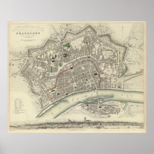 Vintagekarta av den Frankfurt Tysklandet (1837) Poster