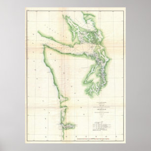 Vintagekarta av den kust- staten Washington (1857) Poster