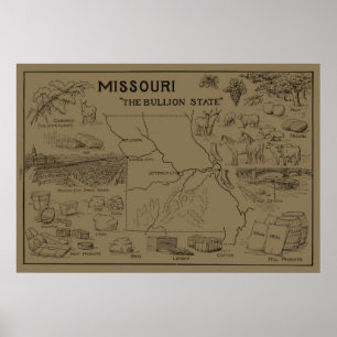 Vintagekarta av den Missouri (1912) - solbrännan Poster