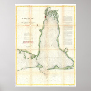 Vintagekarta av den mobila fjärden Alabama (1856) Poster