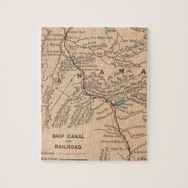 Vintagekarta av den Panama kanalen (1885) Pussel (Vertikal)