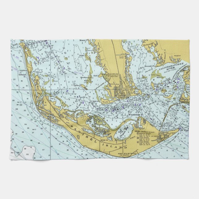 Vintagekarta av den Sanibel ön, Florida Kökshandduk (Horisontell)