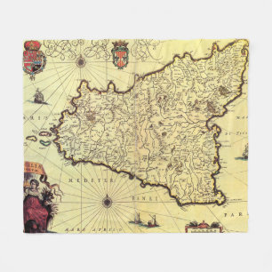 Vintagekarta av den Sicily italien (1600s) Fleecefilt