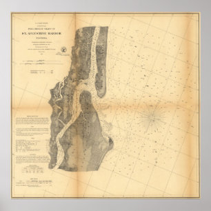 Vintagekarta av den St Augustine hamnen (1862) Poster