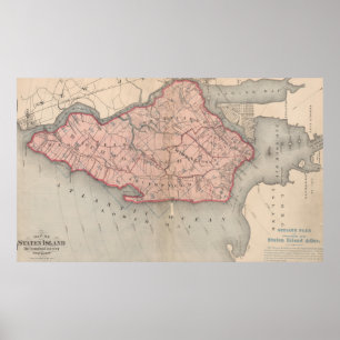 Vintagekarta av den Staten ön New York (1874) Poster