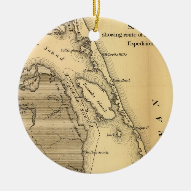 Vintagekarta av den yttre banker (1862) julgransprydnad keramik (Framsidan)