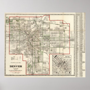 Vintagekarta av Denver Colorado (1920) Poster