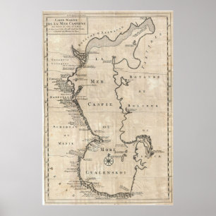 Vintagekarta av det Caspian havet (1730) Poster