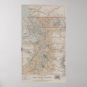 Vintagekarta av det Puget ljud (1899) Poster