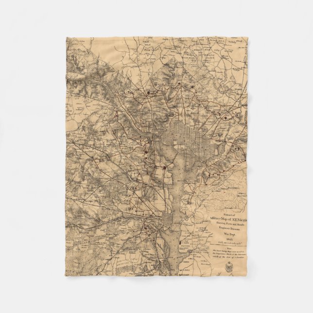 Vintagekarta av det Washington DC-området (1865) Fleecefilt (Framsidan)