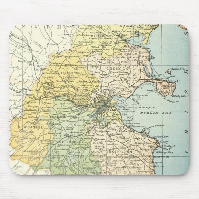 Vintagekarta av Dublin och omgeende Område (1900) Musmatta (Framsidan)