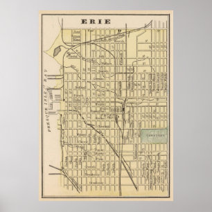 Vintagekarta av Erie PA (1890) Poster