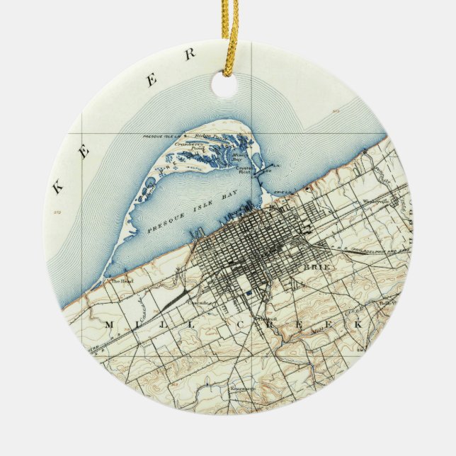 Vintagekarta av Erie Pennsylvania (1899) Julgransprydnad Keramik (Framsidan)