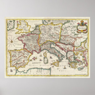 Vintagekarta av Europa (1657) Poster