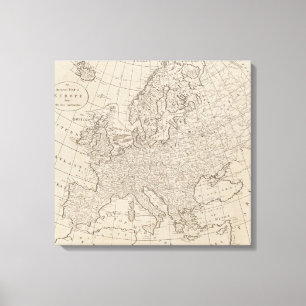Vintagekarta av Europa (1800) Canvastryck