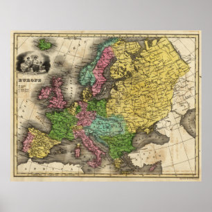 Vintagekarta av Europa (1842) Poster