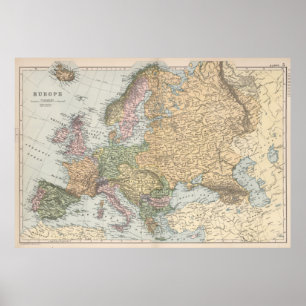 Vintagekarta av Europa (1892) Poster