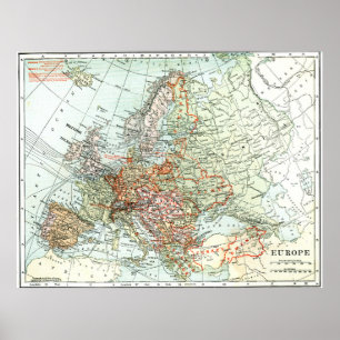 Vintagekarta av Europa (1920) Poster