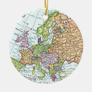 Vintagekarta av Europa färgrika pastell Julgransprydnad Keramik