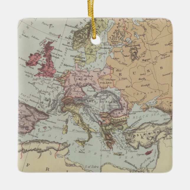 Vintagekarta av Europa Julgransprydnad Keramik (Framsida)