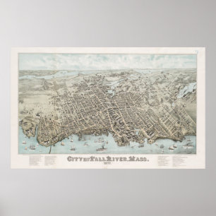 Vintagekarta av Fall River Massachusetts (1877) Poster