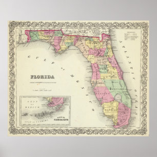 Vintagekarta av Florida (1856) Poster