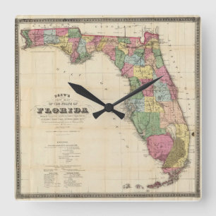 Vintagekarta av Florida (1870) Fyrkantig Klocka