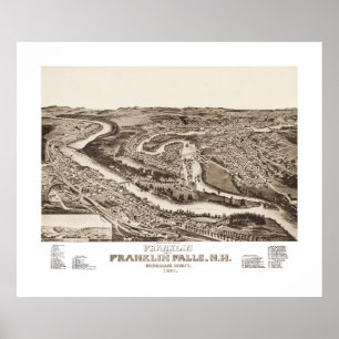 Vintagekarta av Franklin NH från 1884 Poster
