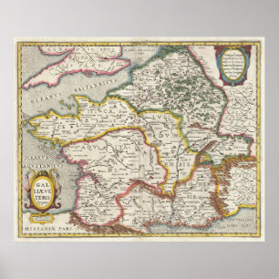 Vintagekarta av frankriken (1657) poster