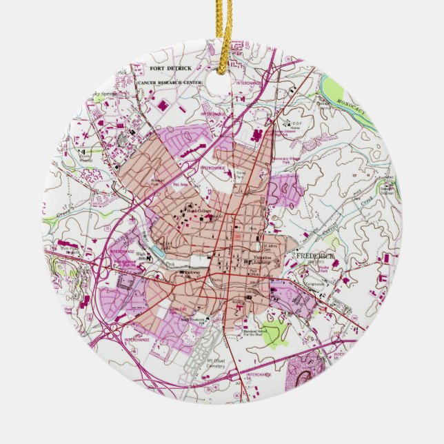 Vintagekarta av Frederick Maryland (1953) Julgransprydnad Keramik (Framsidan)