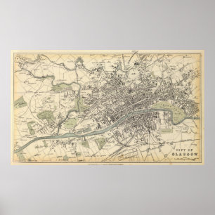 Vintagekarta av Glasgow Skottland (1872) Poster