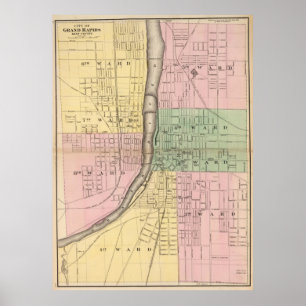 Vintagekarta av Grand Rapids Michigan (1873) Poster