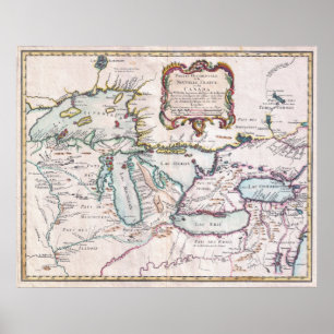 Vintagekarta av Great Lakes Poster