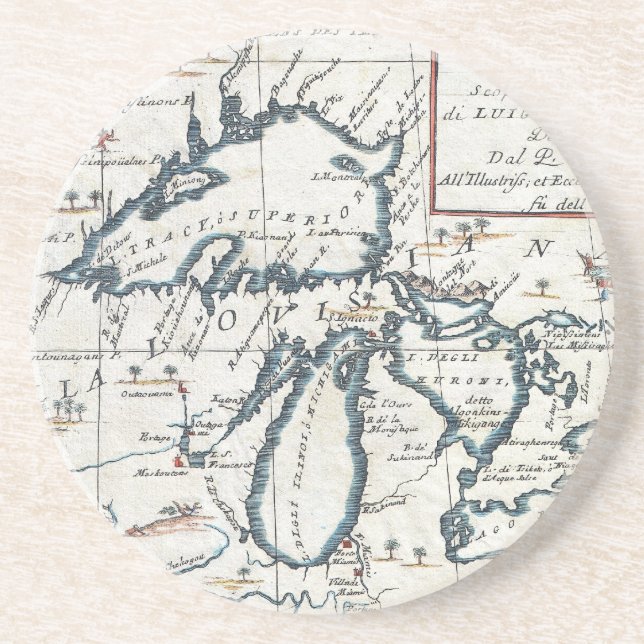 Vintagekarta av Greaten Lakes (1696) Underlägg (Framsidan)