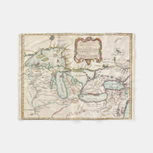 Vintagekarta av Greaten Lakes (1755) Fleecefilt