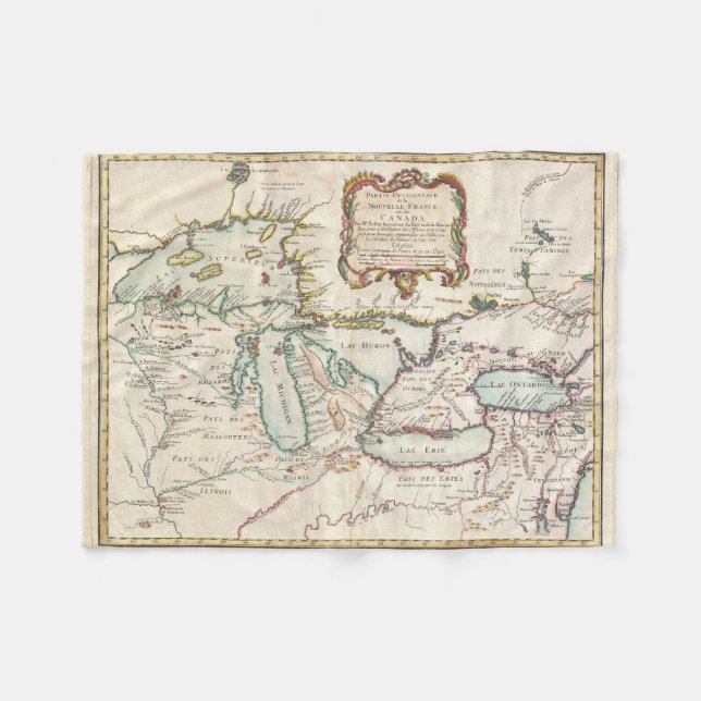 Vintagekarta av Greaten Lakes (1755) Fleecefilt (Framsidan (Horisontell))