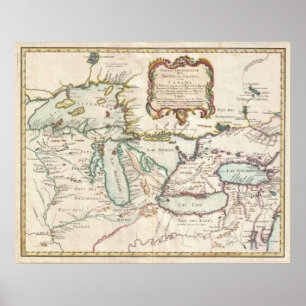 Vintagekarta av Greaten Lakes (1755) Poster