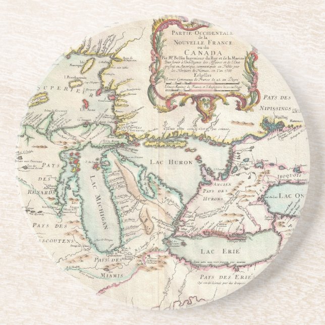 Vintagekarta av Greaten Lakes (1755) Underlägg Sandsten (Framsidan)