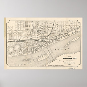 Vintagekarta av Harrisburg PA (1877) Poster