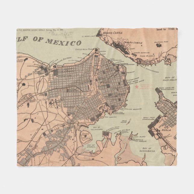 Vintagekarta av Havana Kuba (1898) 2 Fleecefilt (Framsidan (Horisontell))