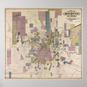 Vintagekarta av Houston Texas (1895) Poster