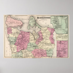 Vintagekarta av Huntington NY (1873) Poster