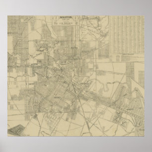 Vintagekarta av i stadens centrum Houston (1913) Poster