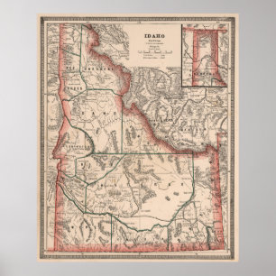 Vintagekarta av Idaho (1883) Poster
