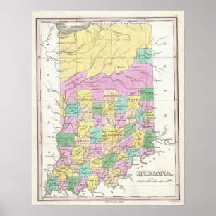 Vintagekarta av Indiana (1827) Poster