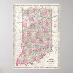 Vintagekarta av Indiana (1864) Poster