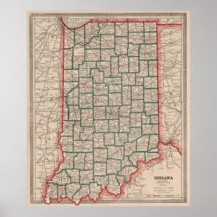 Vintagekarta av Indiana (1883) Poster